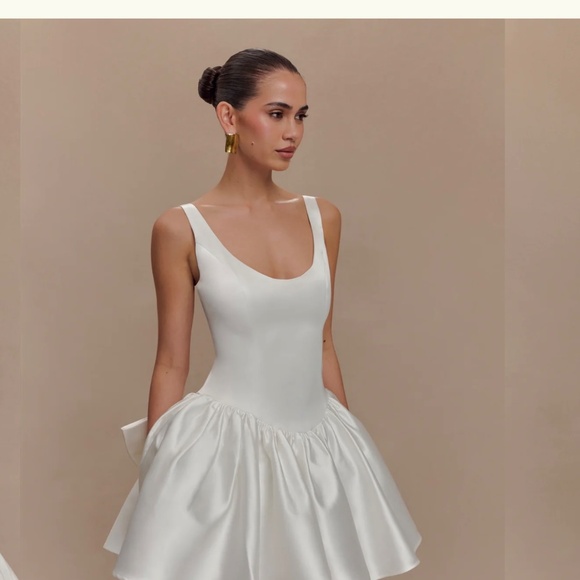 Felicia Satin Mini Dress With Bow - White - Picture 3 of 5